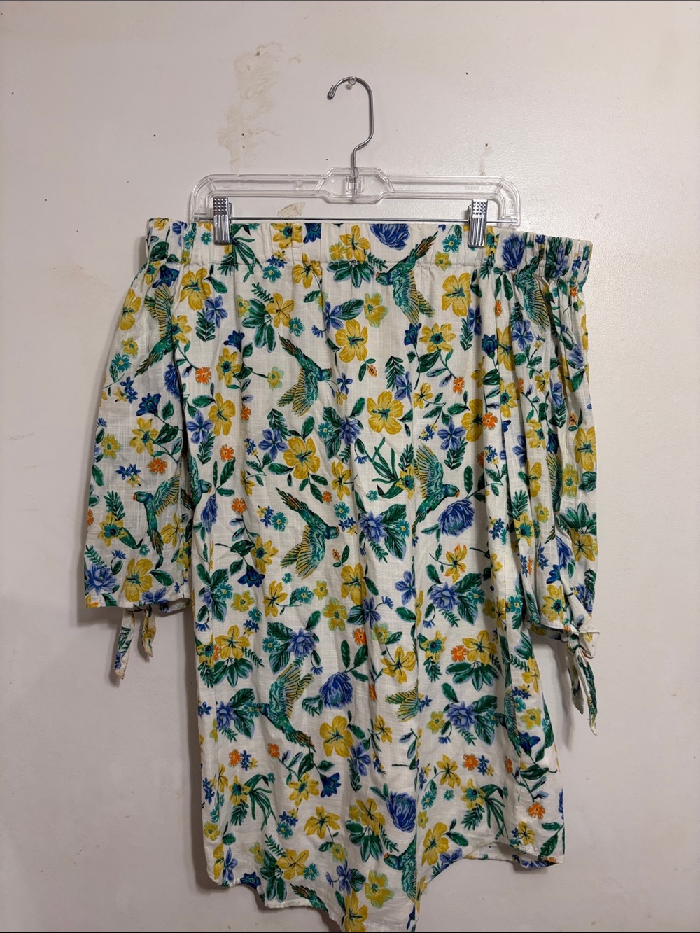 Old Navy White Floral Off-Shoulder Mini Skirt with Yellow & Green Accents